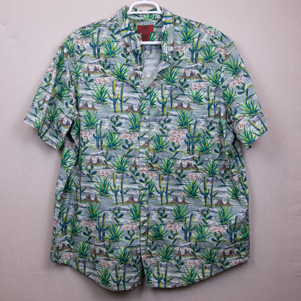 The Foundry Supply Co desert cactus print button down casual shirt-2XLT